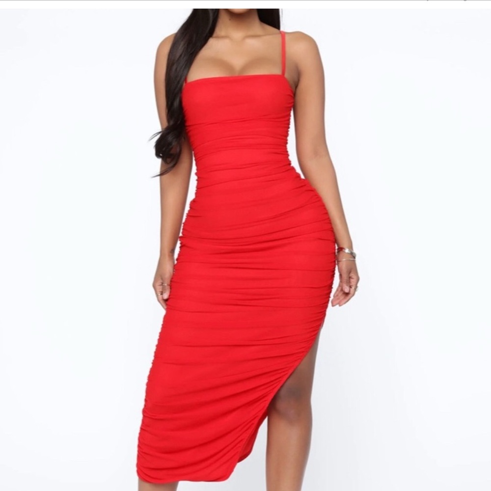 Fashion Nova Striking Red Midi Dress